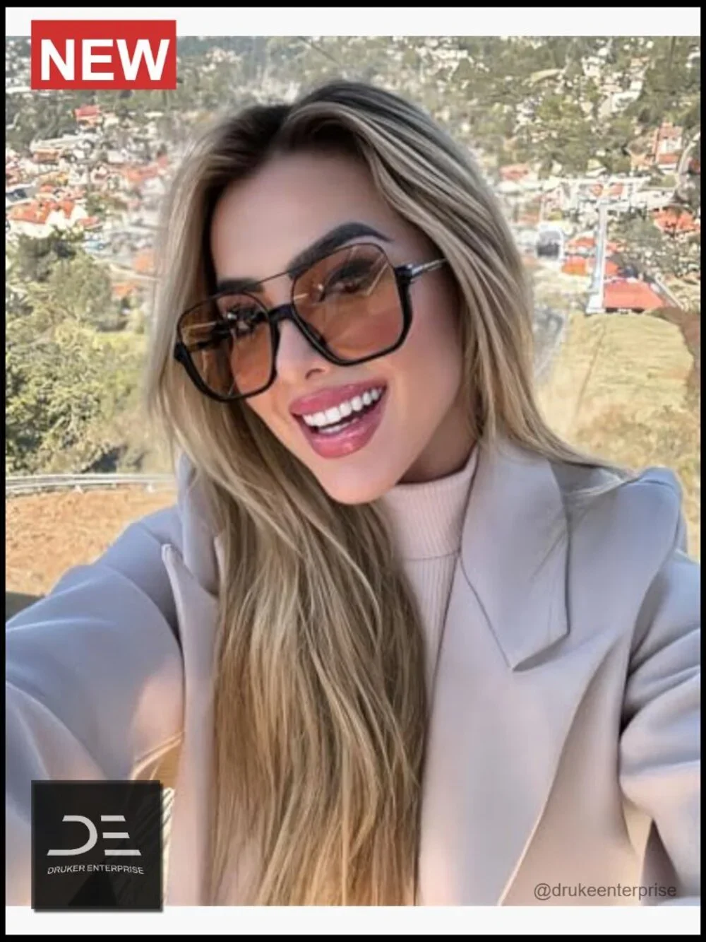 Oversized Aviator Sunglasses Metal Frame Square Double Bridge 70s Retro